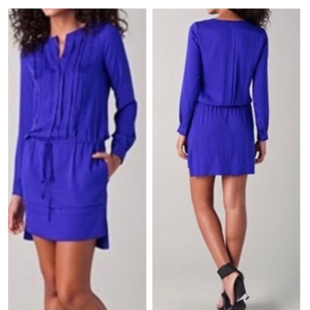 Diane von Furstenberg DVF Blue Violet Silk Pleated Drawstring Waist Dress Size 8